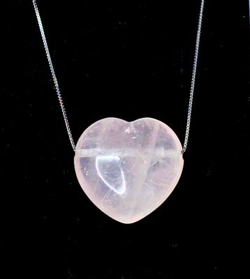 Rose Quartz Crystal 925 Sterling Silver Heart Crystal Pendant Necklace 