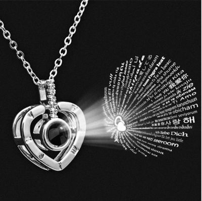 Clear Crystal Heart Silver Necklace Gift 100 Languages I Love You Memory Wedding Jewellery Gift Idea