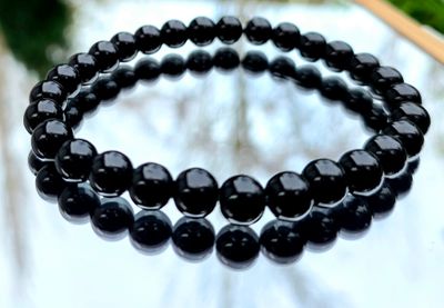 Black Obsidian Natural Stone Bracelet Round bead ±8mm