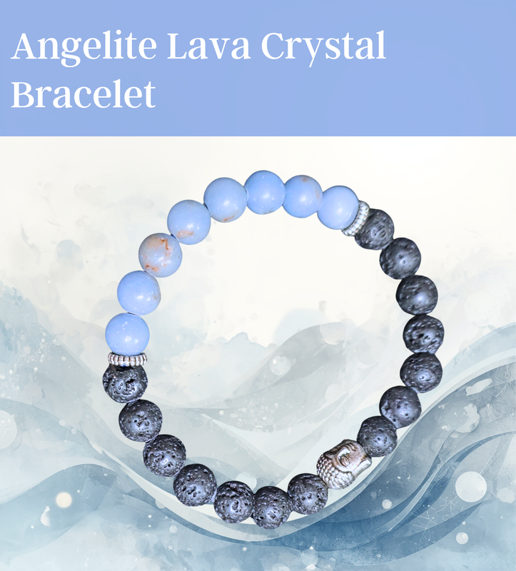 Angelite Blue Black Lava crystal bracelet elastic - Spirit/Angel Protection