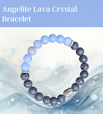 Angelite Blue Black Lava crystal bracelet elastic - Spirit/Angel Protection