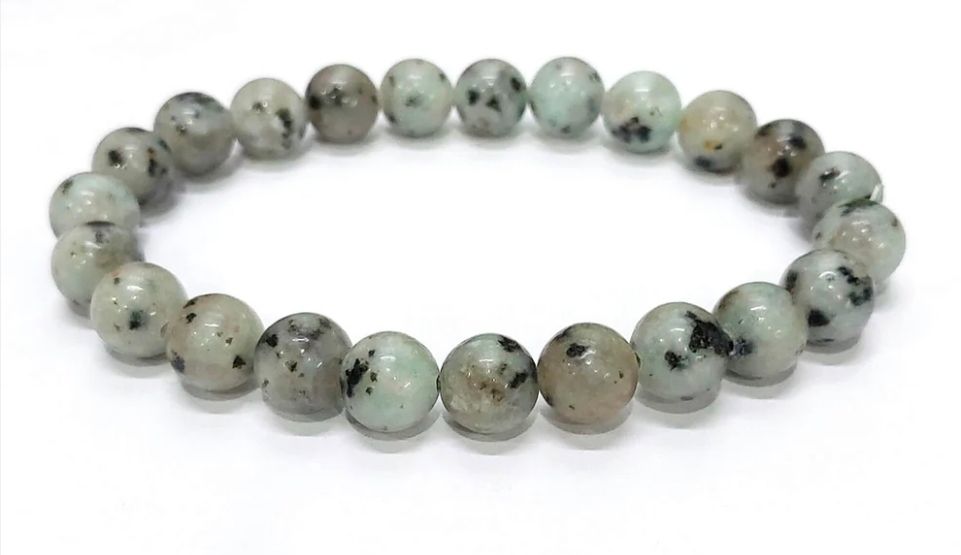 Kiwi / Sesame Jasper Chakra Bracelet Natural Stone Elastic Bead Crystal ±6mm