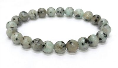 Kiwi / Sesame Jasper Chakra Bracelet Natural Stone Elastic Bead Crystal ±6mm