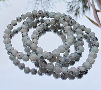 Kiwi / Sesame Jasper Chakra Bracelet Natural Stone Elastic Bead Crystal ±6mm