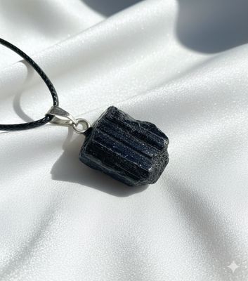 Black Tourmaline Gemstone Crystal Pendant Necklace 