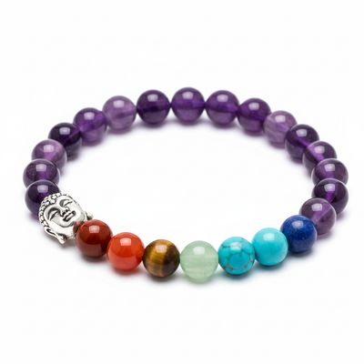 Amethyst Crystal Round Bead Bracelet Seven Chakra ±8mm