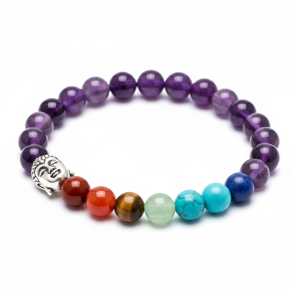 Amethyst Crystal Round Bead Bracelet Seven Chakra ±8mm