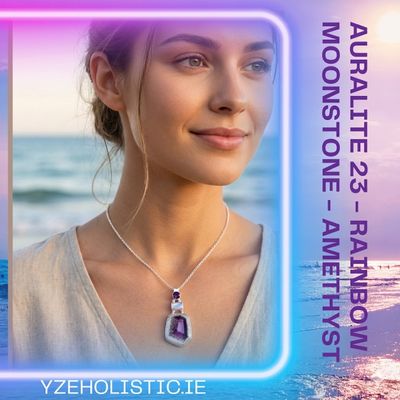 Auralite 23 Crystal -  Rainbow Moonstone -  Amethyst - Sterling Silver Amulet Necklace
