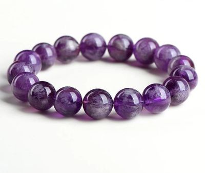 Amethyst Crystal Bracelet Amethyst Gemstone Elastic Round Large Bead ±10-12mm