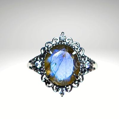Labradorite Crystal Ring 925 Sterling Silver 