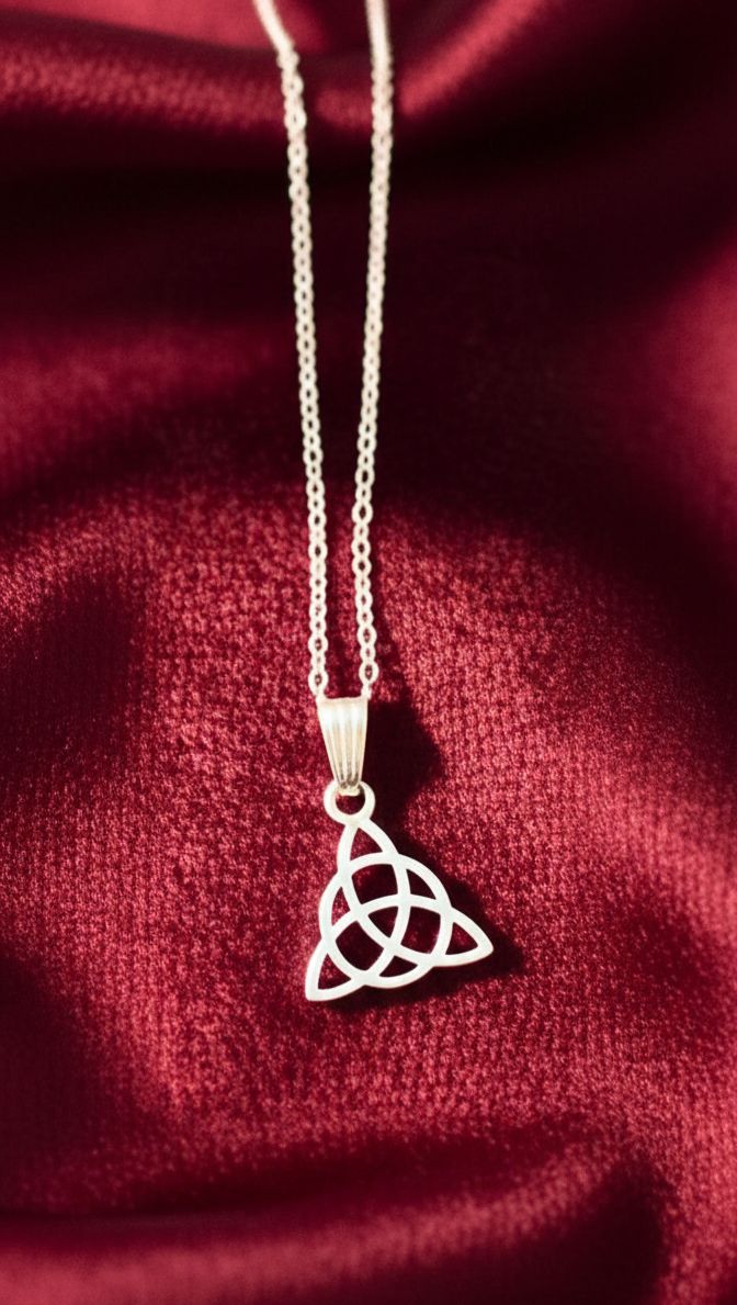 Trinity Knot Cubic Zirconia Crystal Celtic Sterling Silver Pendant Necklace