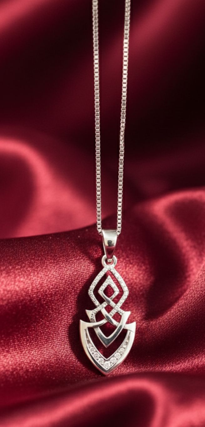 STERLING SILVER GEOMETRIC PENDANT NECKLACE — MODERN CELTIC INSPIRED DESIGN  