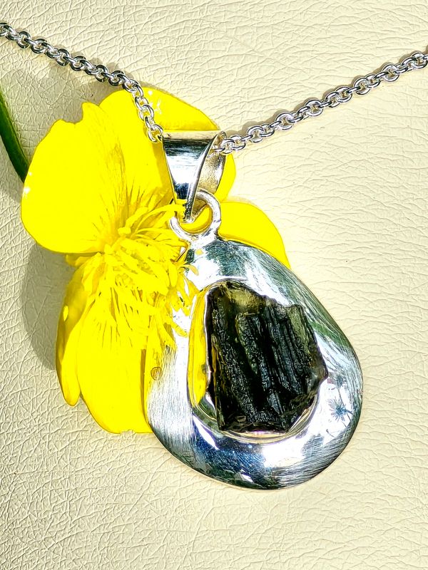 Moldavite Crystal Sterling Silver Amulet Necklace Pendant 