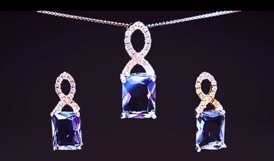 Tanzanite Genuine Crystal 925 Sterling Silver Jewellery Ring &amp; Pendant Necklace &amp; Earrings Set