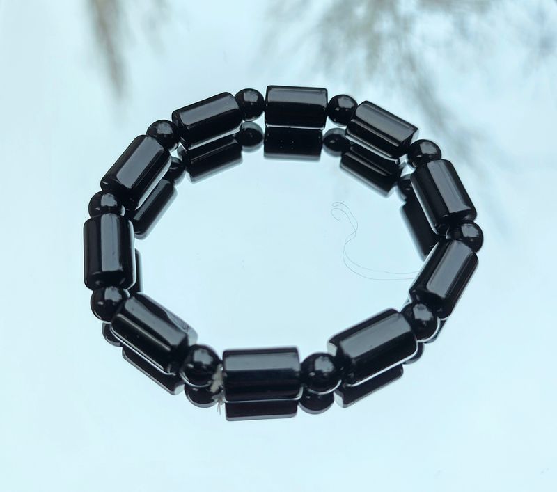 Black Obsidian Natural Stone Bracelet Beaded Elastic ±15mm