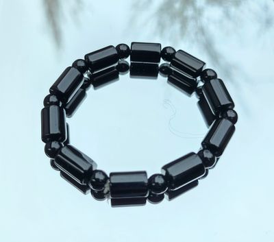Black Obsidian Natural Stone Bracelet Beaded Elastic ±15mm