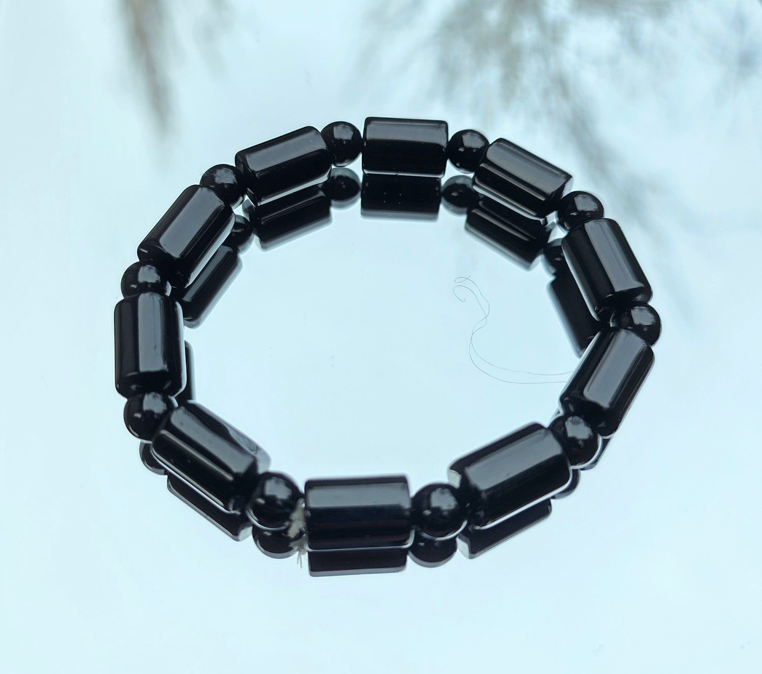 Black Obsidian Natural Stone Bracelet Beaded Elastic ±15mm