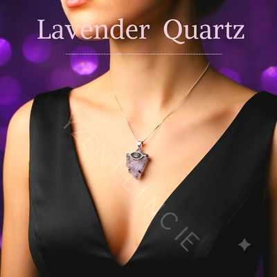 Lavender Quartz Moldavite Evil Eye Necklace Pendant 925 Sterling Silver 