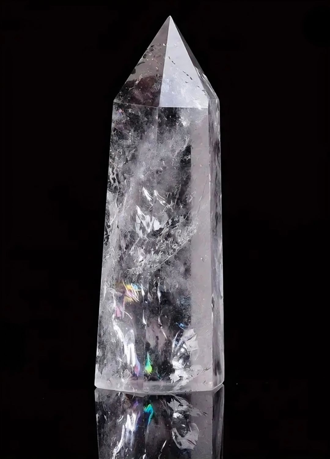 Clear Quartz Crystal Tower Point Obelisk - Clear Rock Quartz Crystal Master Healer Large with wooden base