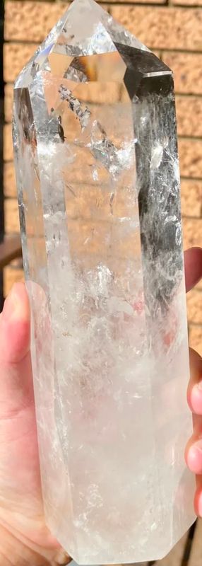 Clear Quartz Crystal Tower Point Obelisk - Clear Rock Quartz Crystal Master Healer Large with wooden base