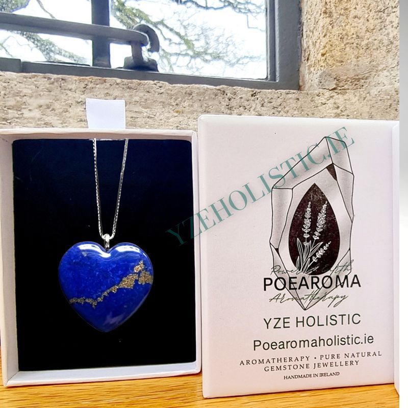 Lapis Lazuli  Heart  Crystal Necklace 925 Sterling Silver 