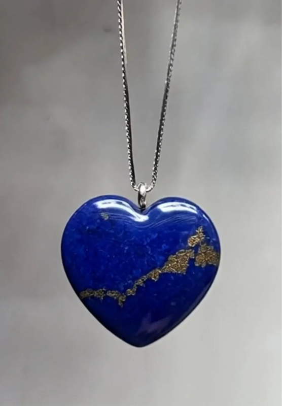 Lapis Lazuli  Heart  Crystal Necklace 925 Sterling Silver 
