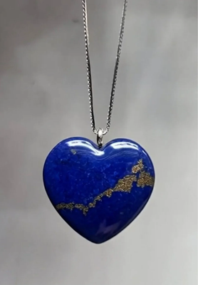 Lapis Lazuli  Heart  Crystal Necklace 925 Sterling Silver 