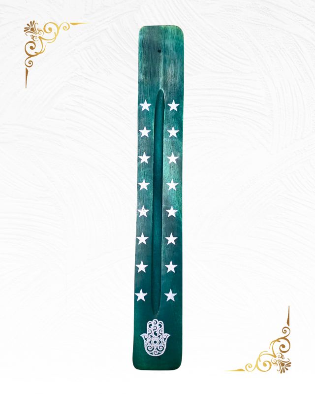 Incense wooden holder Green Chakra / Hamsa Hand 