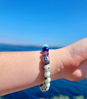 Kiwi / Sesame Jasper Chakra Bracelet Natural Stone Elastic Bead Crystal ±8mm