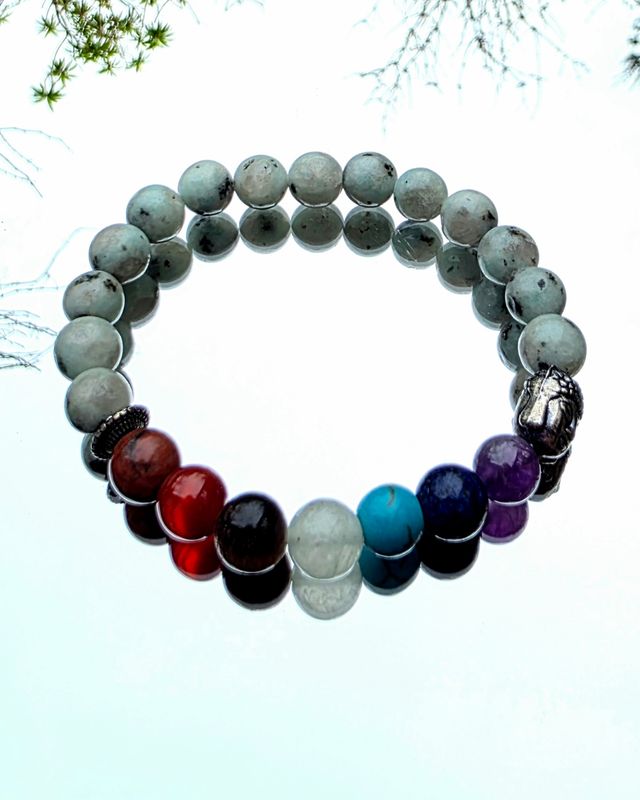 Kiwi / Sesame Jasper Chakra Bracelet Natural Stone Elastic Bead Crystal ±8mm