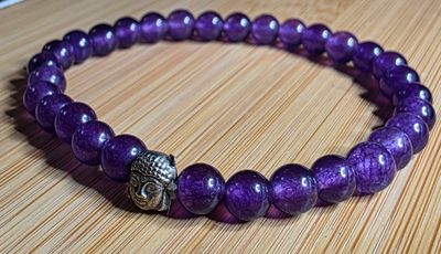 Amethyst Crystal Bracelet ±6 mm Bead Elastic Buddha Charm 