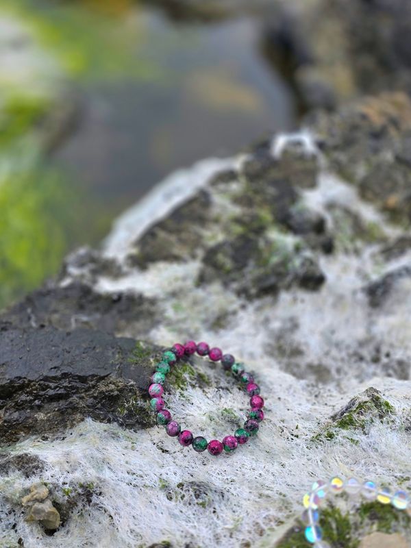 Ruby in Zoisite Anxiety Relief Crystal Bracelet Bead Elastic Anxiety - Depression Relief 8mm