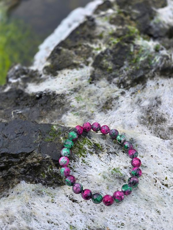 Ruby in Zoisite Anxiety Relief Crystal Bracelet Bead Elastic Anxiety - Depression Relief 8mm