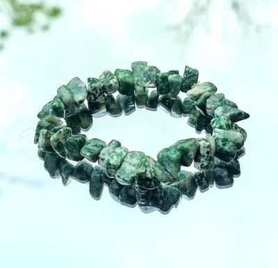Bracelet Green Moss Agate Gemstone Chip Crystal Large Bead ±10mm