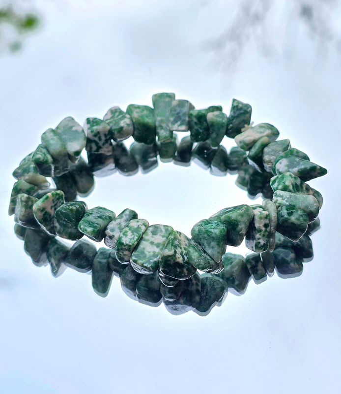 Bracelet Green Moss Agate Gemstone Chip Crystal Large Bead ±10mm