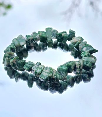 Bracelet Green Moss Agate Gemstone Chip Crystal Large Bead ±10mm