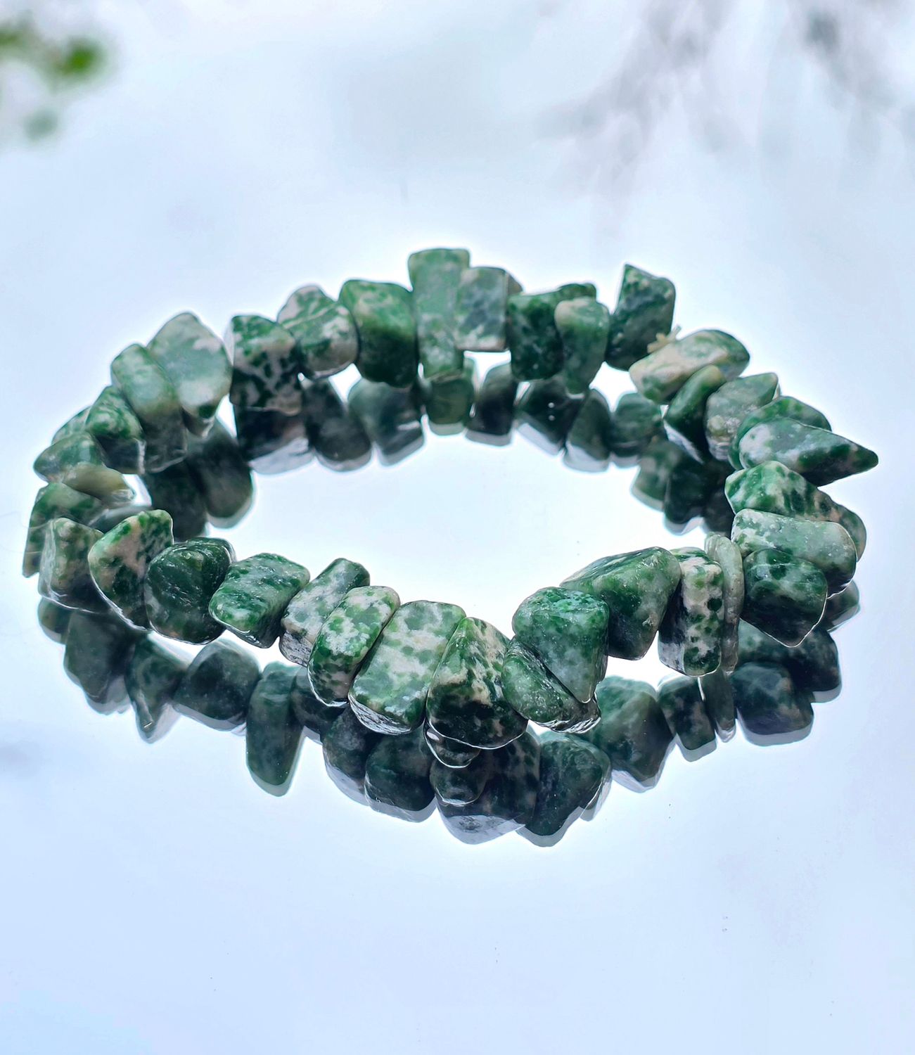 Bracelet Green Moss Agate Gemstone Chip Crystal Large Bead ±10mm