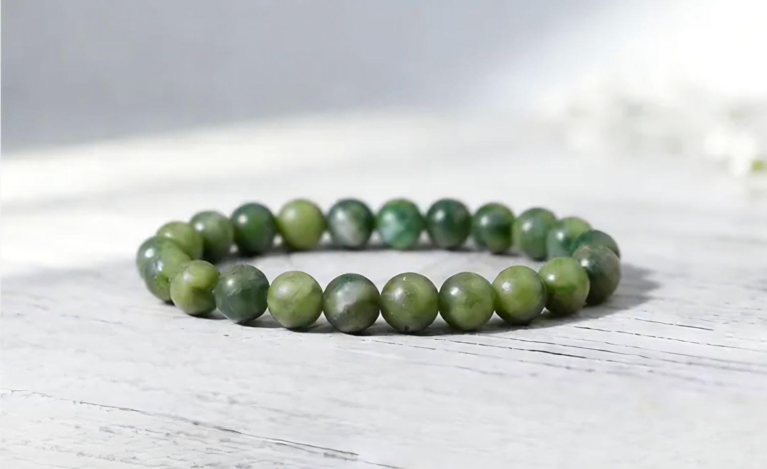 NEPHRITE JADE ROUND BEAD BRACELET ±8mm