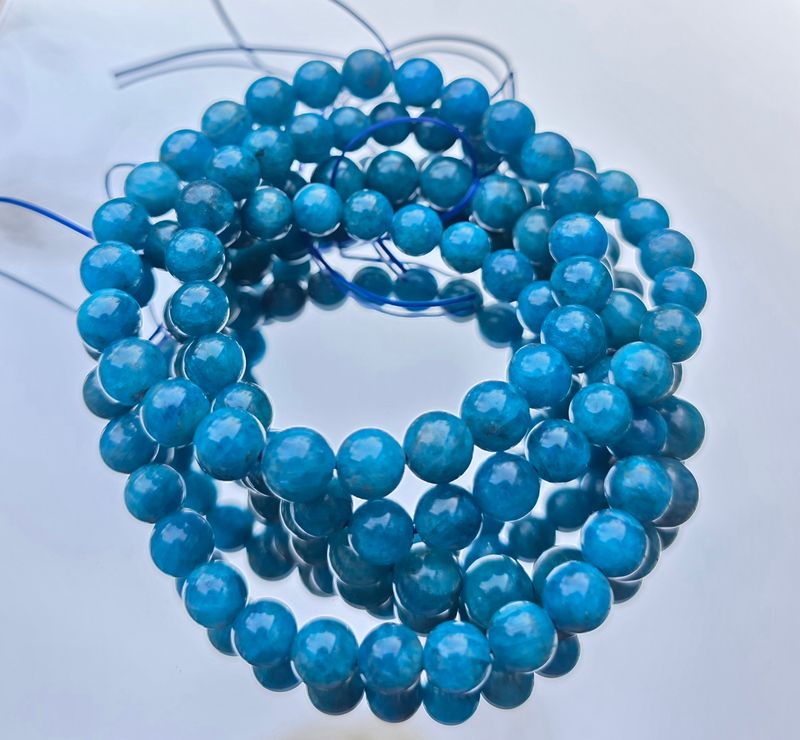 Apatite Crystal Bracelet - Round Bead Natural Stone Blue Shimmer Genuine ±8mm