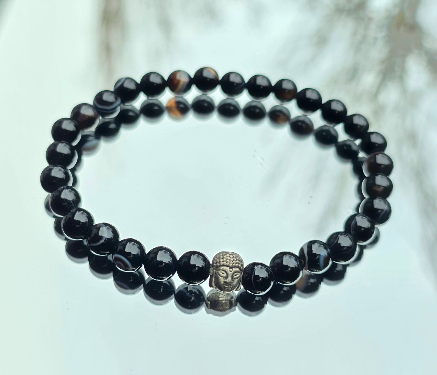 Black Onyx Natural Stone Bracelet Round bead ±6mm