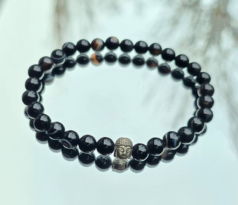 Black Onyx Natural Stone Bracelet Round bead ±6mm