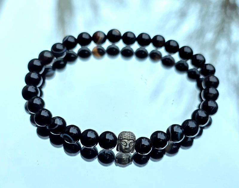 Black Onyx Natural Stone Bracelet Round bead ±6mm