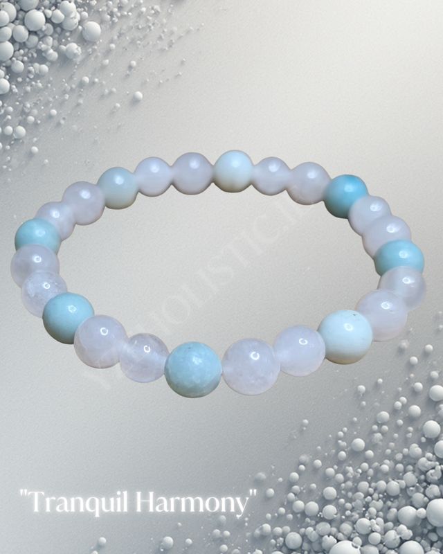 "TRANQUIL HARMONY" Bracelet - Rose Quartz Amazonite Clear Quartz Round Bead Elastic Crystal ±8mm 