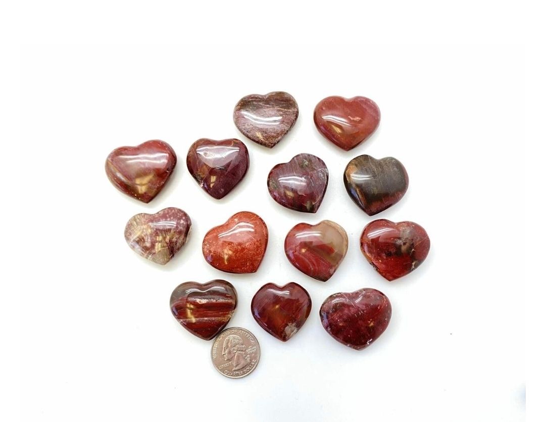 Petrified Wood Crystal Puff Heart  Pendant Wire wrapped copper 