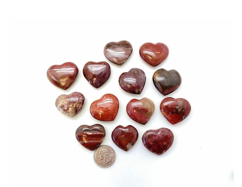 Petrified Wood Crystal Puff Heart  Pendant Wire wrapped copper 