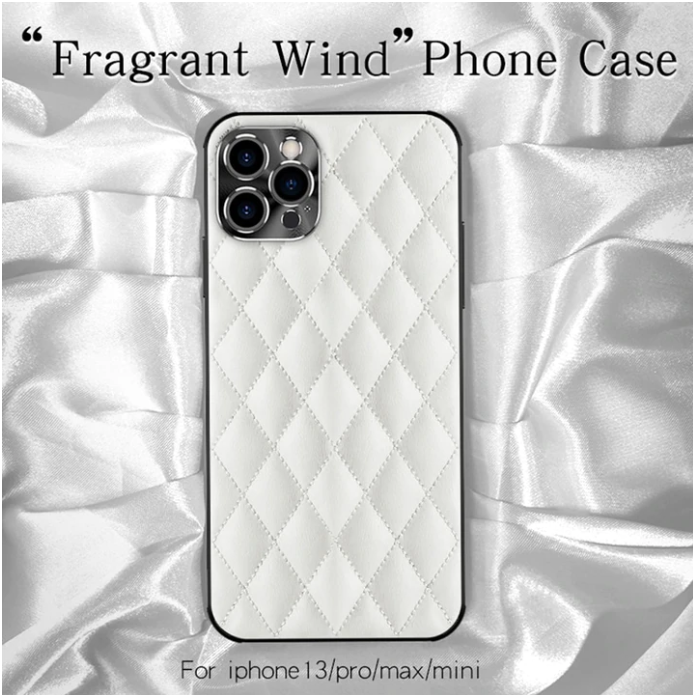 New Rhombic Lattice Luxurious Leather Case for iPhone., Color: White, Model: For iPhone 13 Pro Max