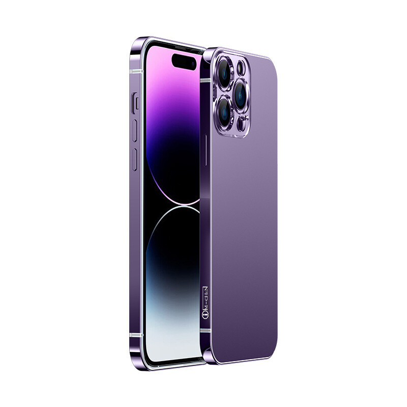 Luxury Stainless Frame IPhone Case., Color: Purple, Model: iPhone 14 Pro Max