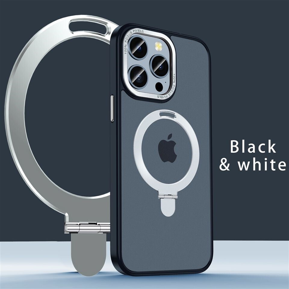 Magnetic Ring Case for iPhone., Color: Black &amp; White, Model: iPhone 14 Pro Max