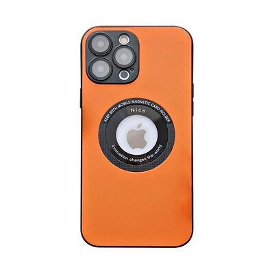 Leather Pattern Magnetic iPhone Case, Model: 14 pro max, Color: Orange