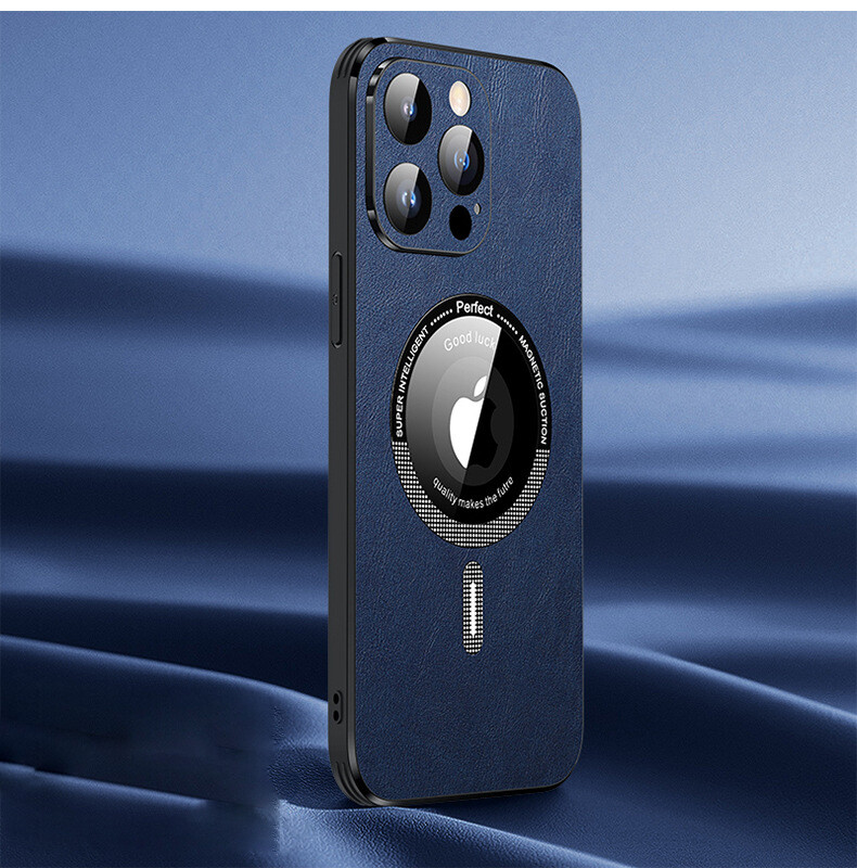 Smooth Leather pattern magnetic suction Case full of high-end., Model: 14 pro max, Color: Blue